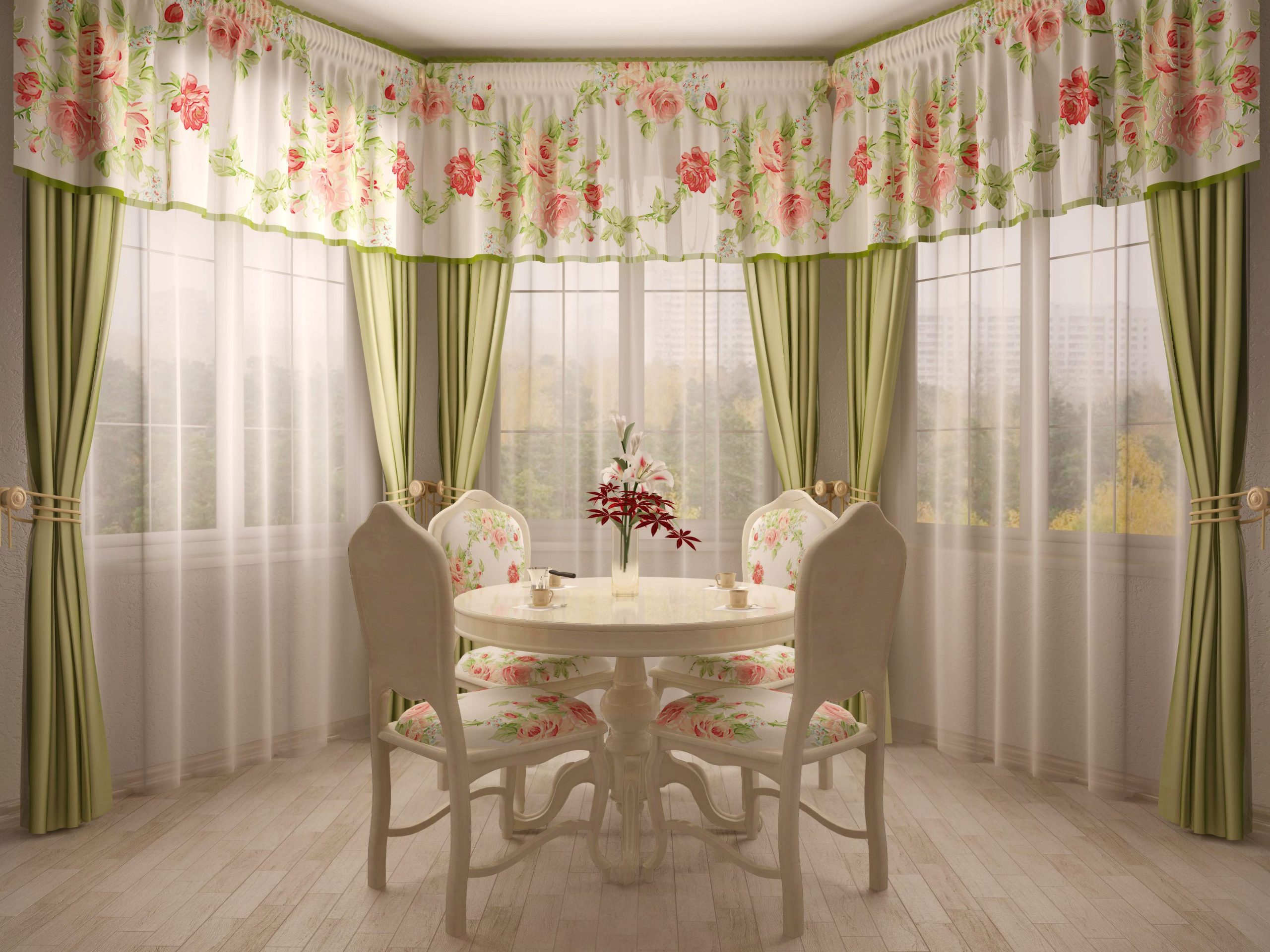 Floral White & Pistachio Curtain Ideas